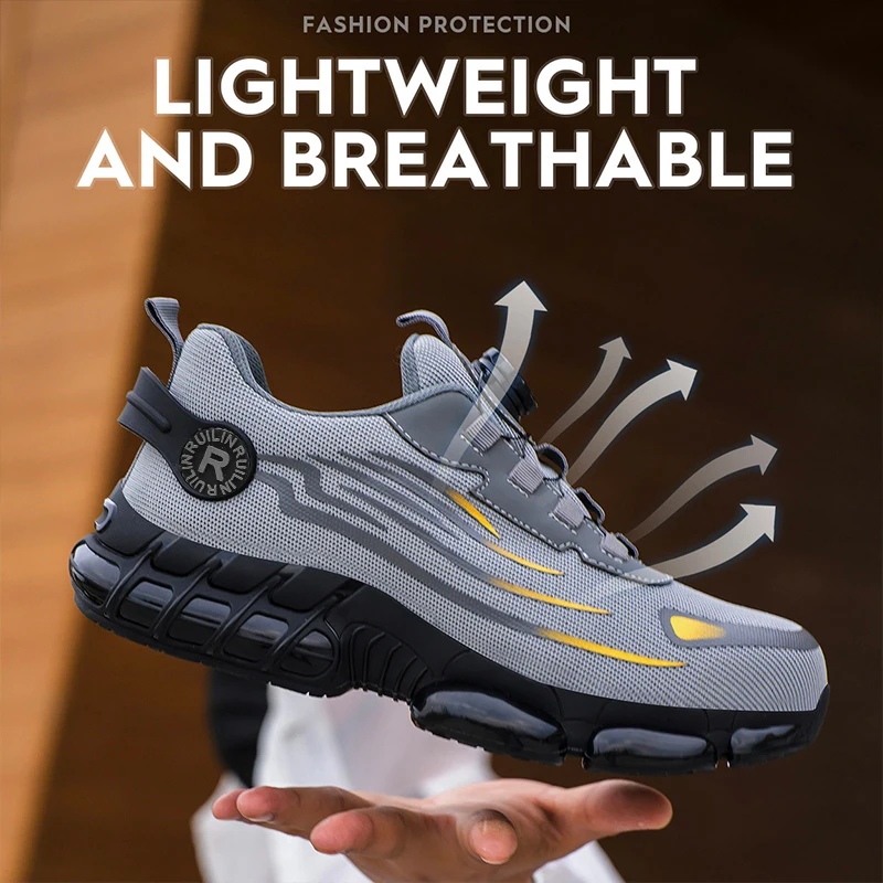 Rotating Button Safety Shoes Men Anti-smash Anti-puncture Work Shoes Fashion Men Safety Sport Shoes Security Protective BootsMen - Image 4