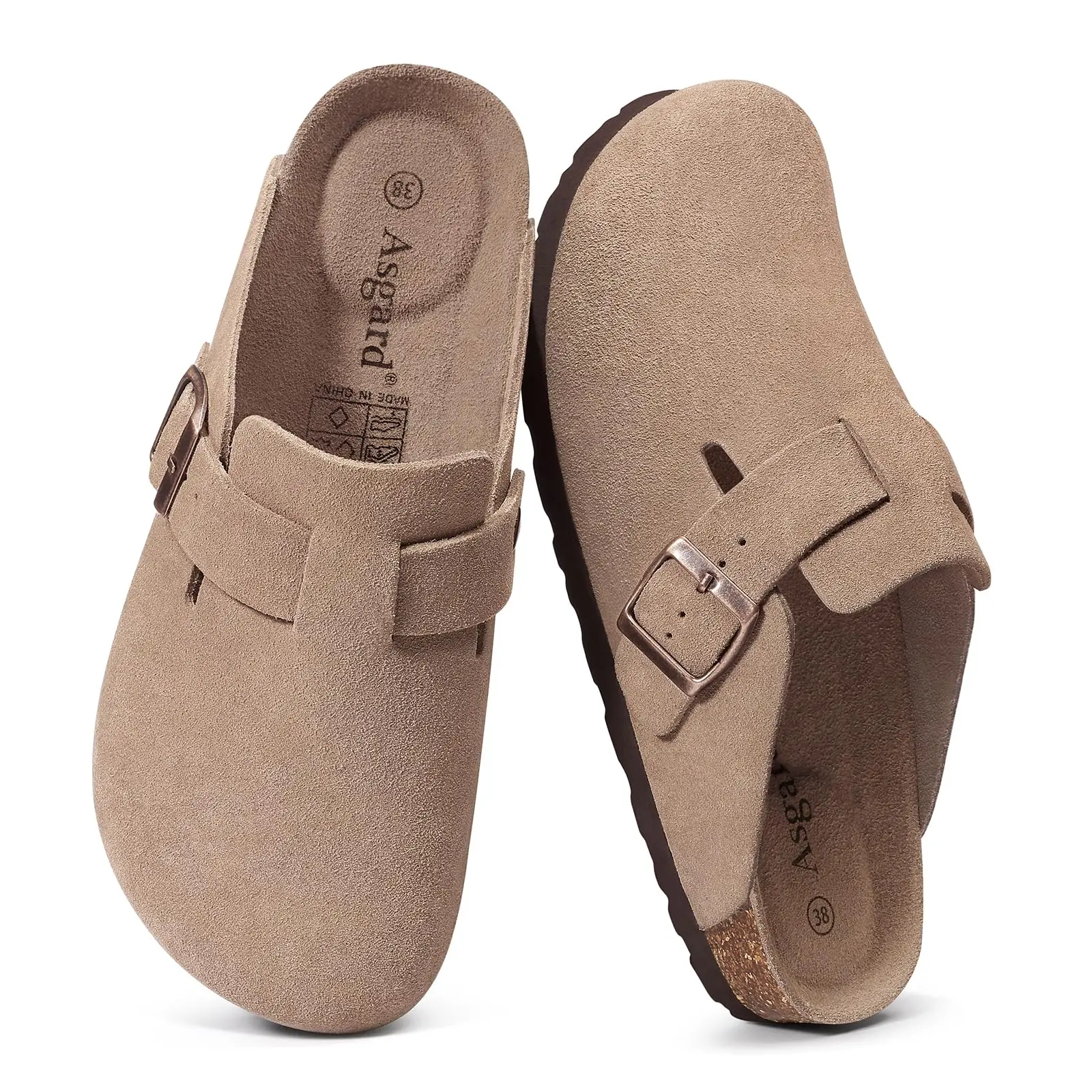 Asgard Women Suede Clogs Genuine Leather Mules Adjustable Buckle with Comfort Cork Footbed and Arch Support Aldult Potato Shoes - Image 2