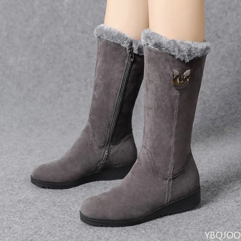 Winter versatile snow boots women's thick fashionable women's boots anti slip warm leisure comfortable side zipper cotton boots - Image 2