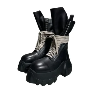 Men's High Top Shoes Platform Woman Sneakers Leather Lace Up Gothic Heels Luxury Vintage Trendy Designer Black Male Boots