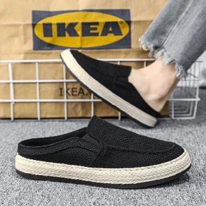 Outdoor Sandals Mens Half Slipper Summer Casual Shoes Canvas Soft Bottom Lightweight Walking Shoe Vulcanized Shoe