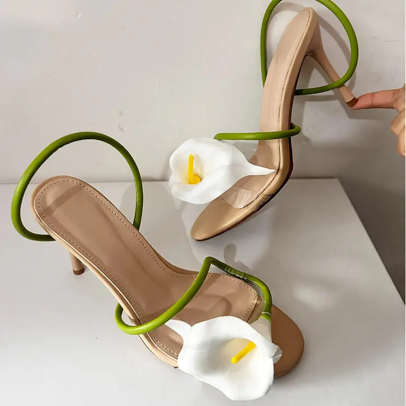 Onlymaker Women Open Toe Elegant Calla Lily Flower Sandals Wedding Heels Dressy Slingback Kitten Heel Summer Strappy Sandals - Image 6