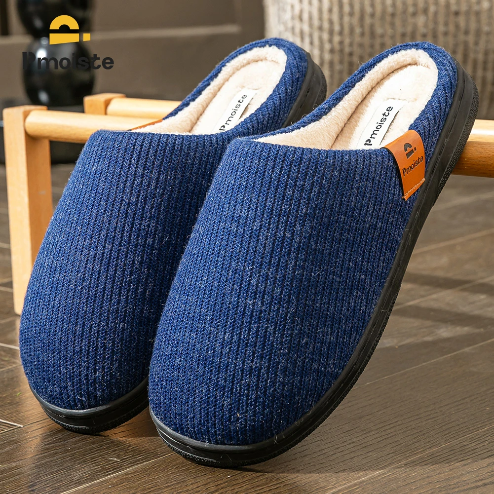 Memory Foam Cushion Slippers men Suede TPR Sole Platform Warm Soft Non Slip Stripe Comfortable Indoor Shoes Knited - Image 3