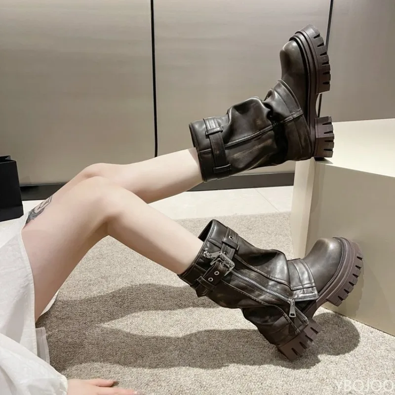 Autumn Winter Fashion Retro Brown Western Cowboy Boots Women's Boots 2025 New Look Slim Thick and Stacked Designer Short Boots - Image 3