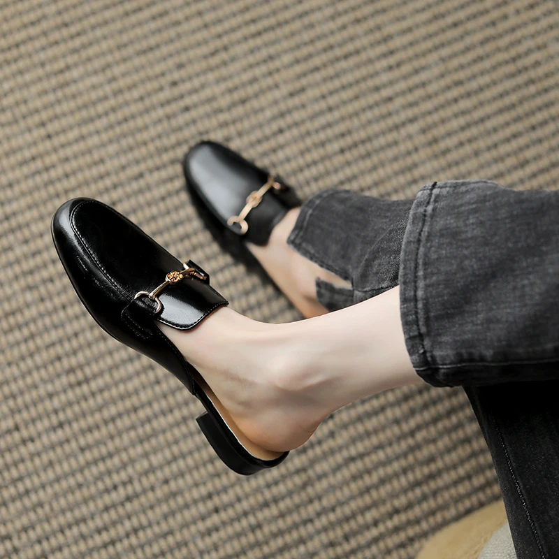 Genuine leather shoes women mules slipper Cover Toe Elegant Slippers summer Simple Casual Loafers - Image 5