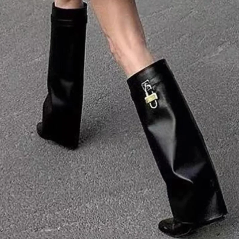 2025 New Sexy Pointed High Boots Casual Solid Color PU Waterproof Boots High Quality Outdoor Comfortable One-step Mid-calf Boots - Image 4