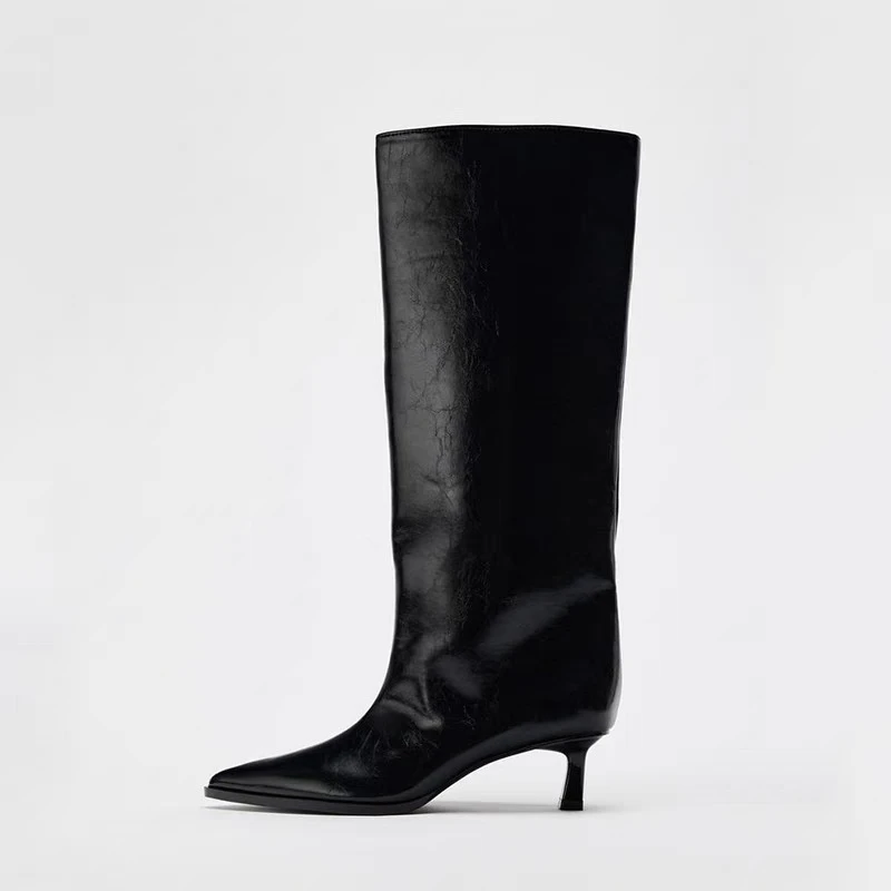 Brand Designer Autumn New Classic Black Sexy Pointed Mid-calf Boots Daily Home Office Shopping One-step High Boots Botas Mujer - Image 5