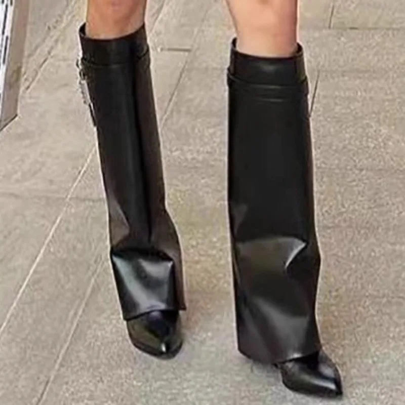 2025 New Sexy Pointed High Boots Casual Solid Color PU Waterproof Boots High Quality Outdoor Comfortable One-step Mid-calf Boots - Image 6