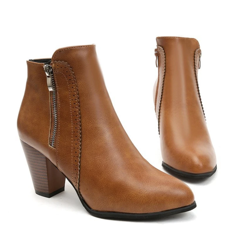 2024 new autumn ladies boot Coarse heeled outdoor nonslip shoe Retro Zipper Fashion Boots Comfort casual women's shoes Botas - Image 3