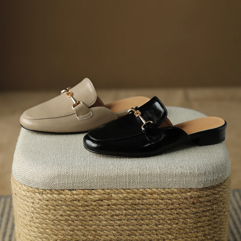 Genuine leather shoes women mules slipper Cover Toe Elegant Slippers summer Simple Casual Loafers - Image 3