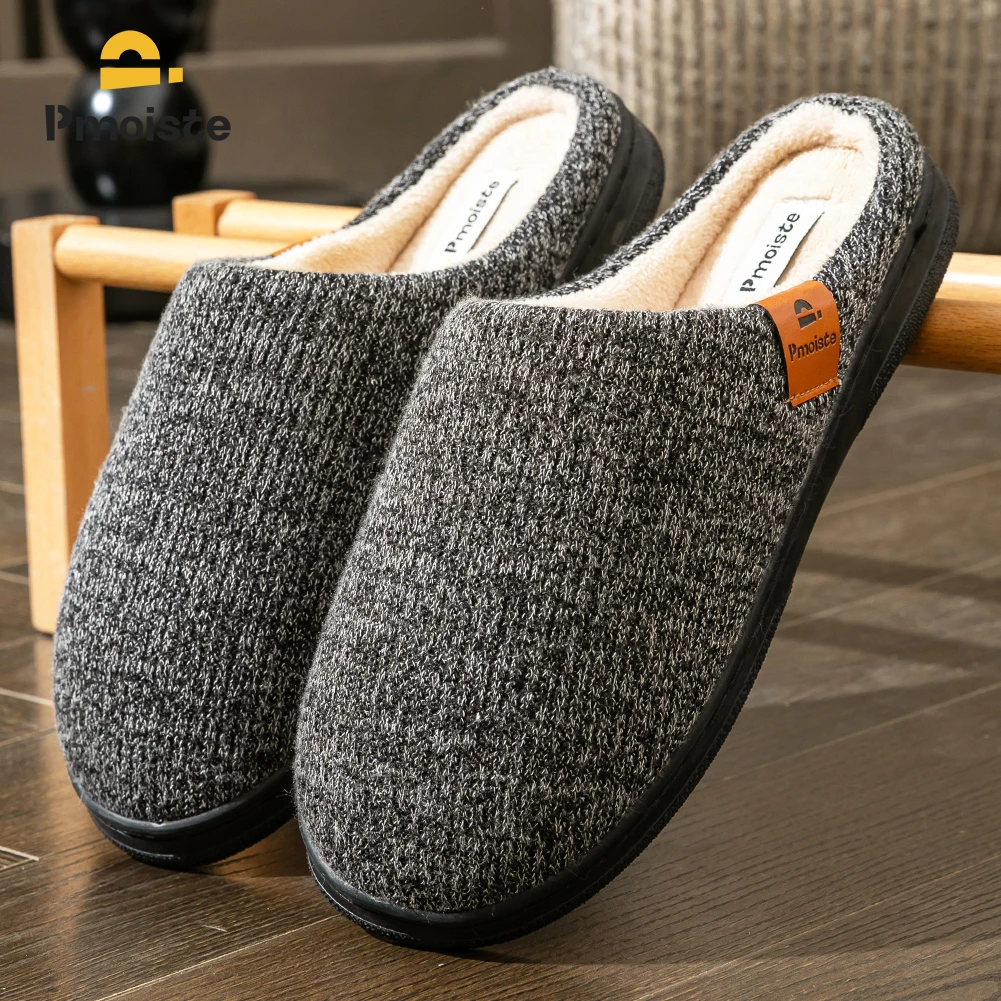 Memory Foam Cushion Slippers men Suede TPR Sole Platform Warm Soft Non Slip Stripe Comfortable Indoor Shoes Knited - Image 2