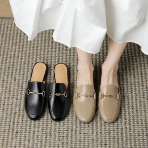 Genuine leather shoes women mules slipper Cover Toe Elegant Slippers summer Simple Casual Loafers