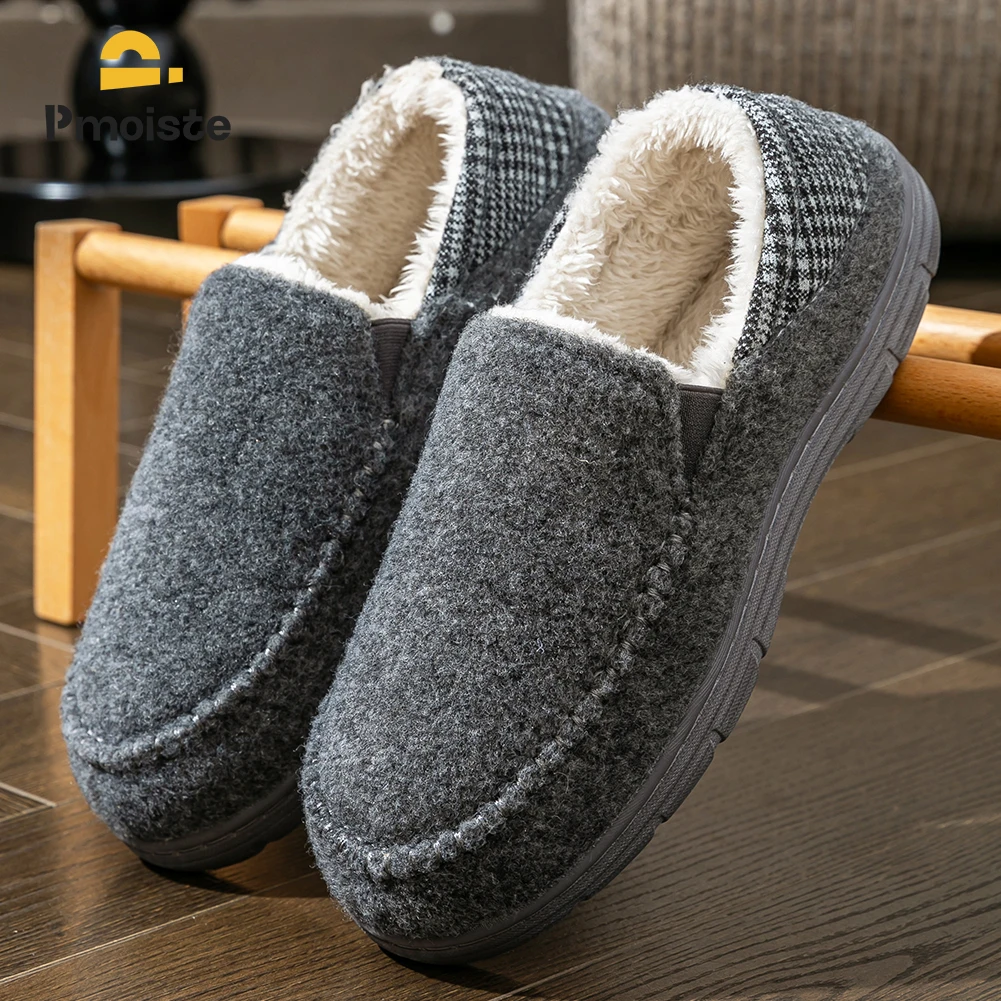 Winter Slippers for men Mark Line TPR Sole Comfortable Felt Warm Non Slip Soft Memory Foam Cushion House Shoes - Image 2