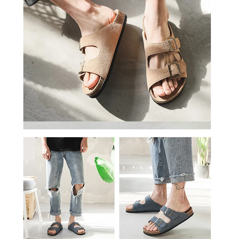 Nubuck Women Cork Slippers Summer Mule Clogs Flats Sandals Slides Casual Beach Couple Double Buckle Soft Shoes Footwear Big Size - Image 4