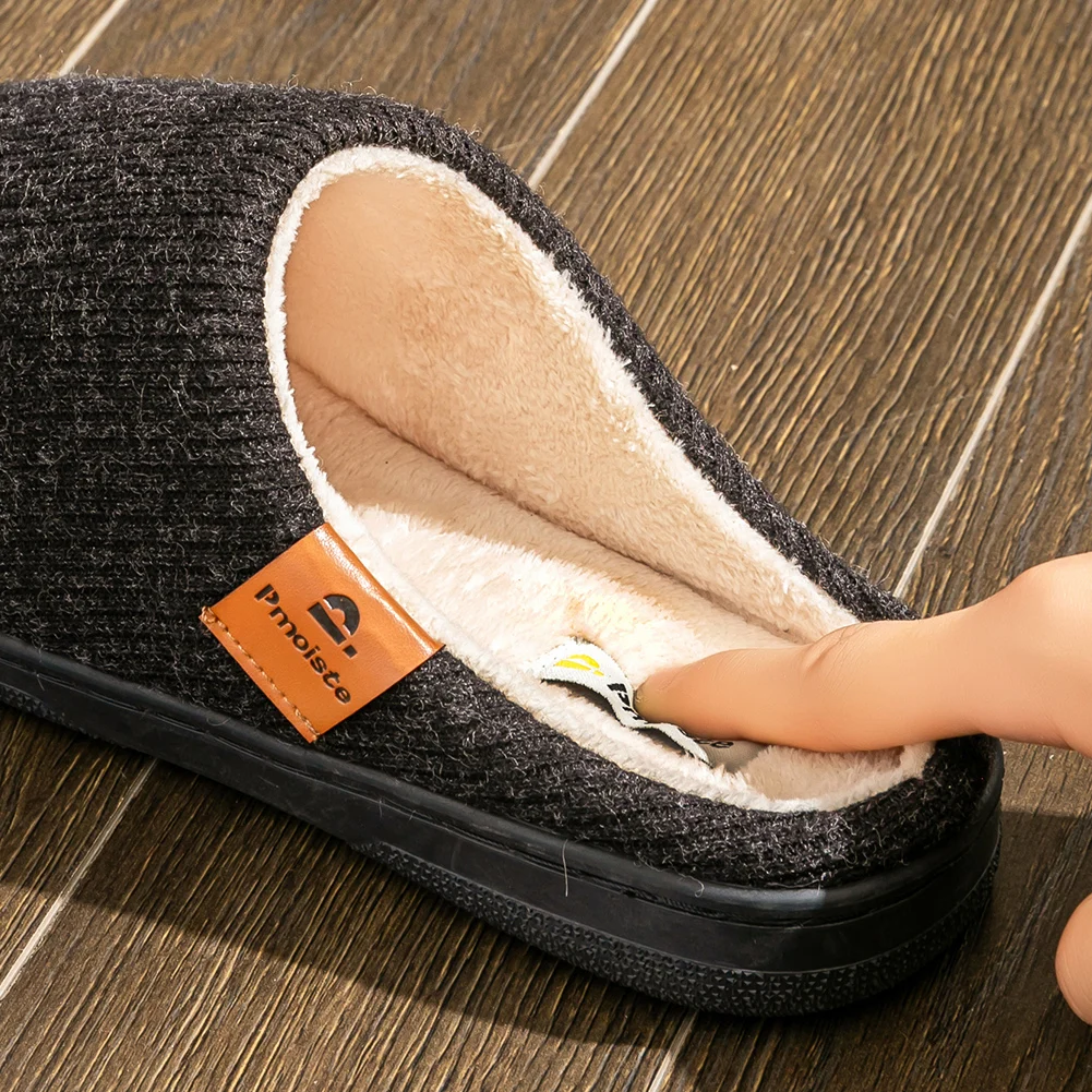 Memory Foam Cushion Slippers men Suede TPR Sole Platform Warm Soft Non Slip Stripe Comfortable Indoor Shoes Knited - Image 5