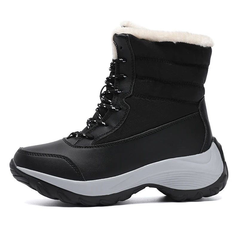 Women's Winter Snow Boots, Warm Waterproof Lace up Boots, Comfortable Outdoor Mid Calf Boots - Image 5