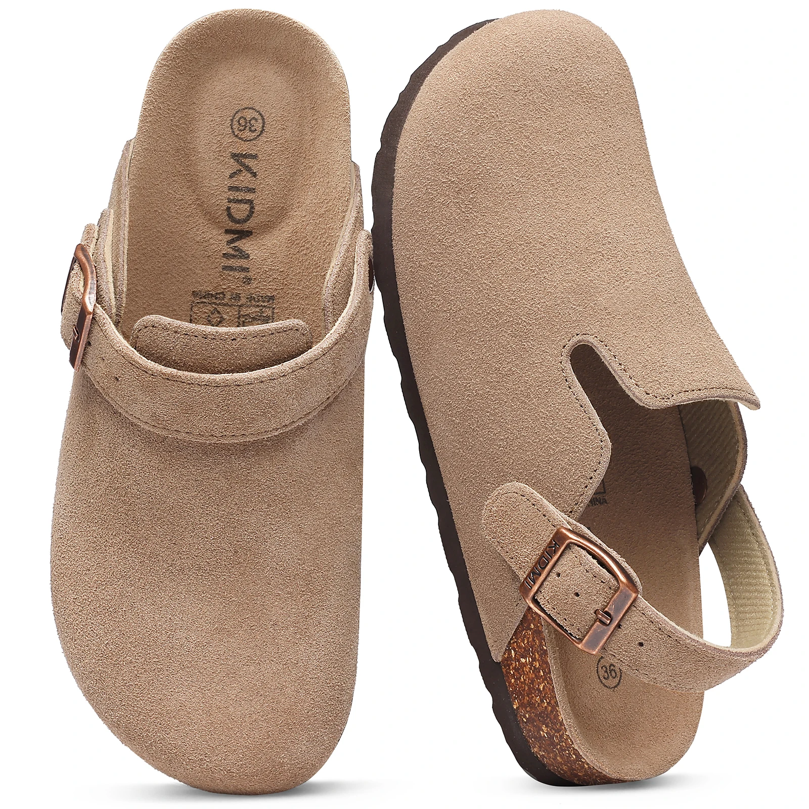 Comwarm Women's Suede Clogs with Adjustable Strap Cork Footbed Leather Mules Slippers Unisex Outdoor Comfortable Potato Shoes - Image 2