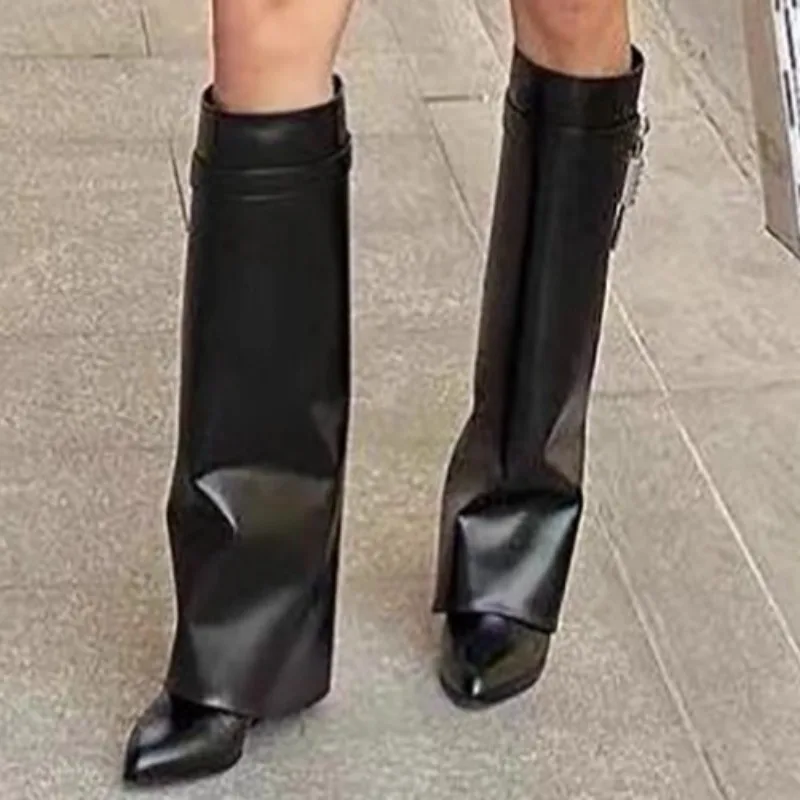 2025 New Sexy Pointed High Boots Casual Solid Color PU Waterproof Boots High Quality Outdoor Comfortable One-step Mid-calf Boots - Image 5