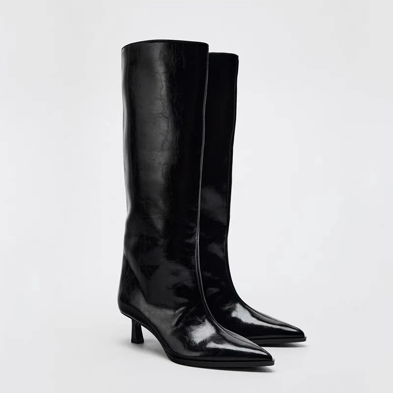 Brand Designer Autumn New Classic Black Sexy Pointed Mid-calf Boots Daily Home Office Shopping One-step High Boots Botas Mujer - Image 3