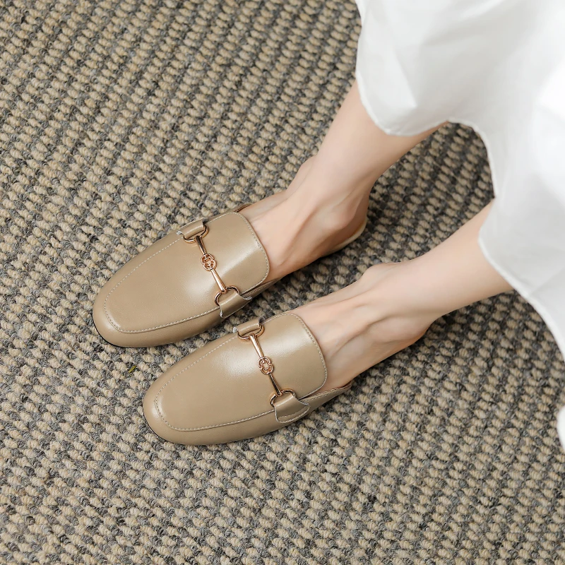 Genuine leather shoes women mules slipper Cover Toe Elegant Slippers summer Simple Casual Loafers - Image 2