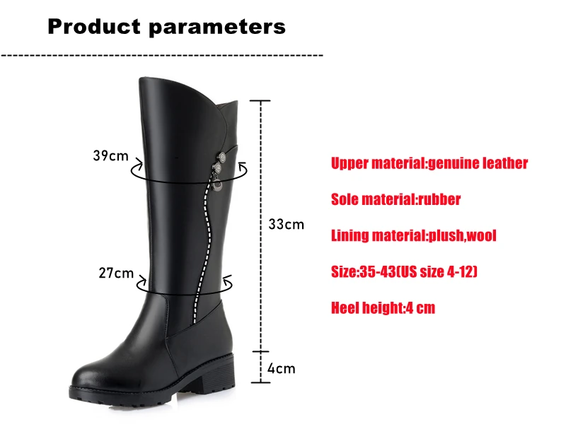 WOIZGIC Women's Genuine Leather Female Ladies Boots Platform Snow Wool Plush Fur Warm Winter Mid Heel Zipper Plus Size 42 43 - Image 5
