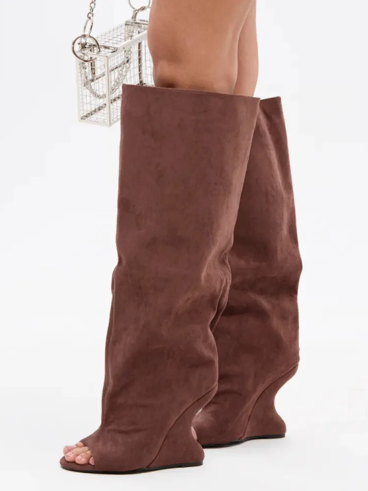 2025Spring and Autumn Fashion New Thick High Heels Women's Knee Length Wide Tube Version Fish Mouth Boots Middle Top Boots - Image 4