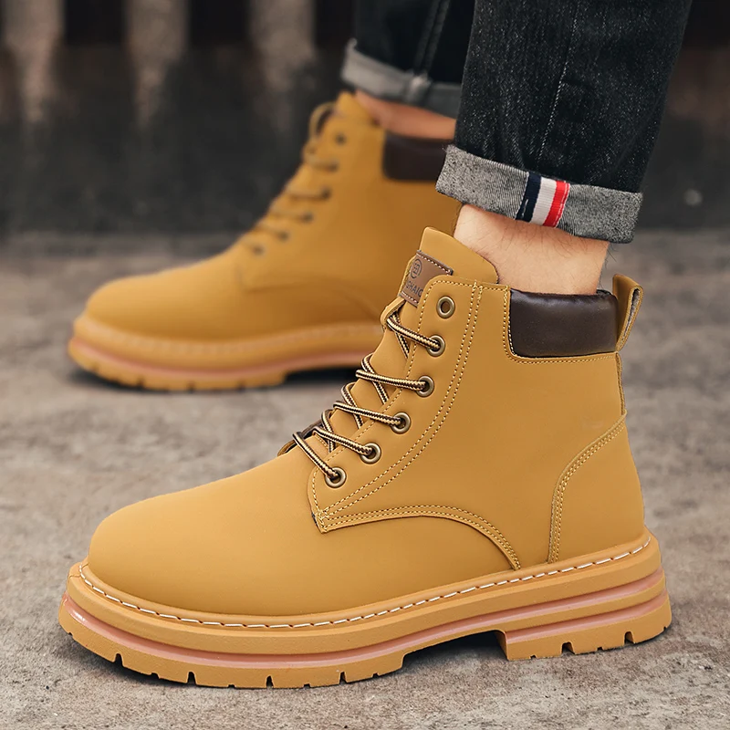 1-Pair MAINALUN Men's & Women's Heavy-Duty All-Terrain High-Top Boots - PU/Fabric Upper, Beige/Tan Lace-Up Ankle/Boot Boots with - Image 5
