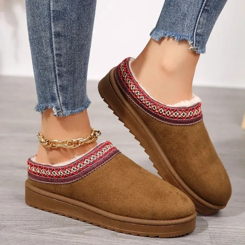 Winter 2024 New Cashmere Warm Thick Sole Heelless Covered Half Mop Cashmere Warm Uggs - Image 3