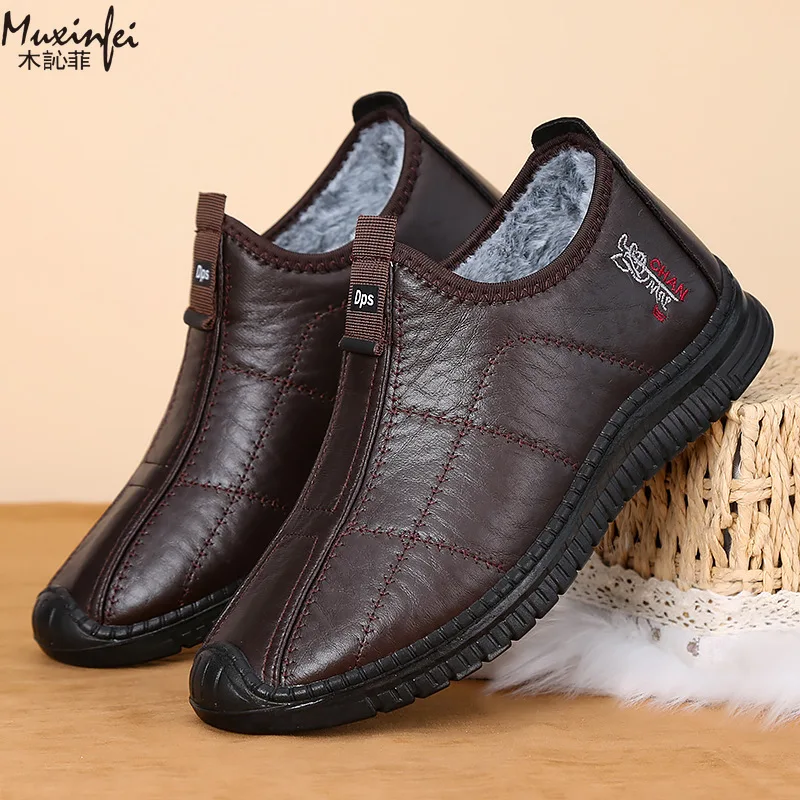Winter Men's Cotton Shoes Warm Plush Thick Snow Boots Casual Leather Surface Waterproof Men's Boots Anti Slip Plus Size 39-48 - Image 4