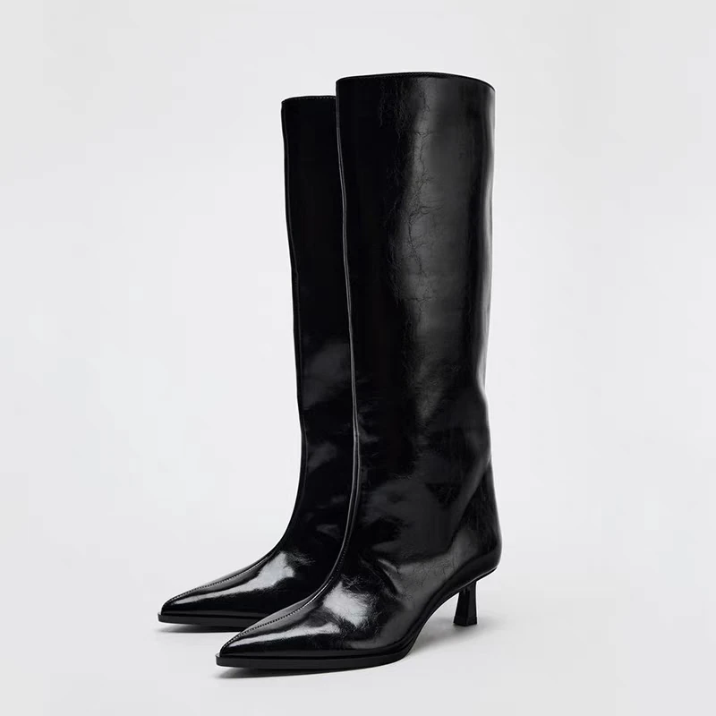 Brand Designer Autumn New Classic Black Sexy Pointed Mid-calf Boots Daily Home Office Shopping One-step High Boots Botas Mujer - Image 2