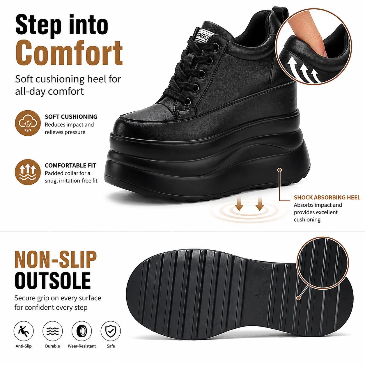Fujin 13cm 2025 Genuine Leather Platform Wedge Flats Shoes Chunky Sneaker Casual Comfy High Brand Fall Autumn Walking Shoes - Image 3
