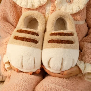Winter Couple Cat Paw Slippers, Plush Fleece Lined Thick Thermal Home Shoes, Non-Slip Indoor/Outdoor Unisex Anti-Cold House Slid