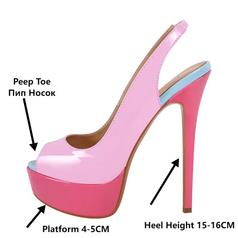Onlymaker Pink Patent Leather Peep Toe Platform Stilettos Sandals Thin Heel Sexy Buckle Strap Party Slingback Sandals - Image 6