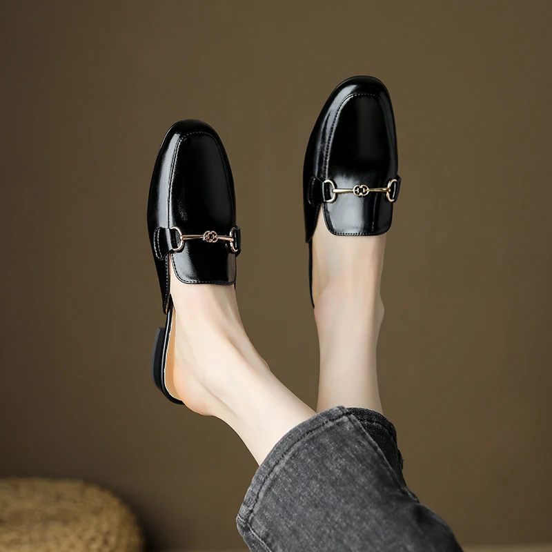 Genuine leather shoes women mules slipper Cover Toe Elegant Slippers summer Simple Casual Loafers - Image 4