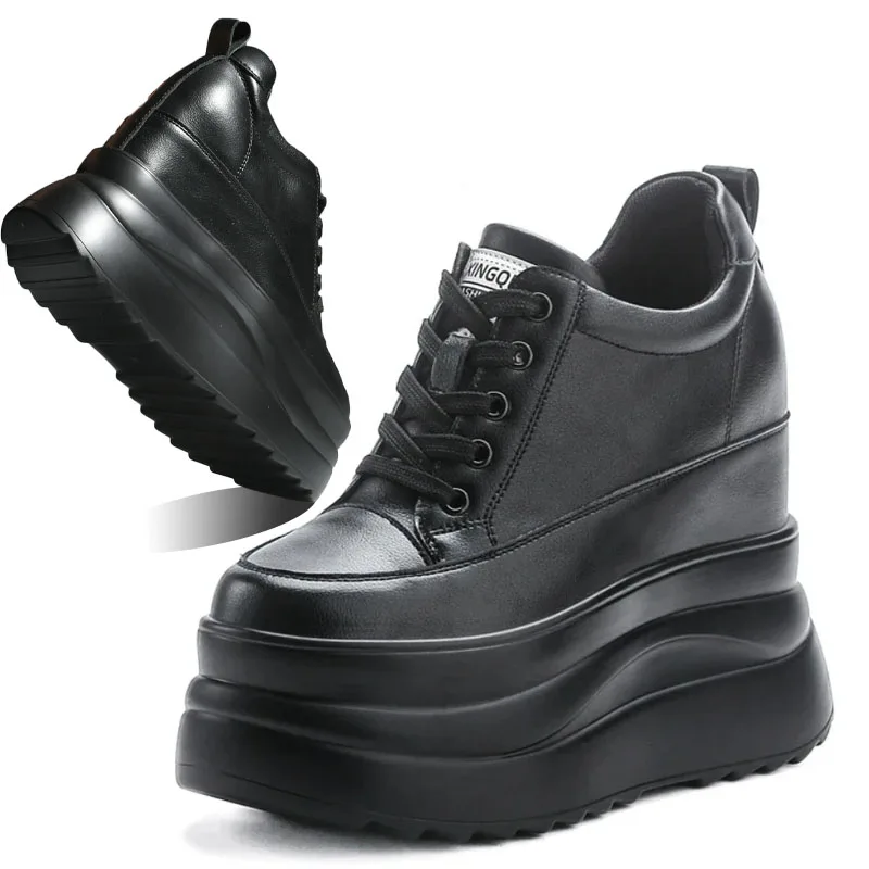 Fujin 13cm 2025 Genuine Leather Platform Wedge Flats Shoes Chunky Sneaker Casual Comfy High Brand Fall Autumn Walking Shoes