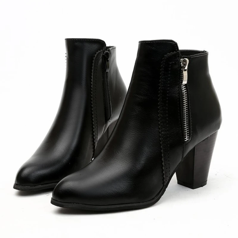 2024 new autumn ladies boot Coarse heeled outdoor nonslip shoe Retro Zipper Fashion Boots Comfort casual women's shoes Botas - Image 2