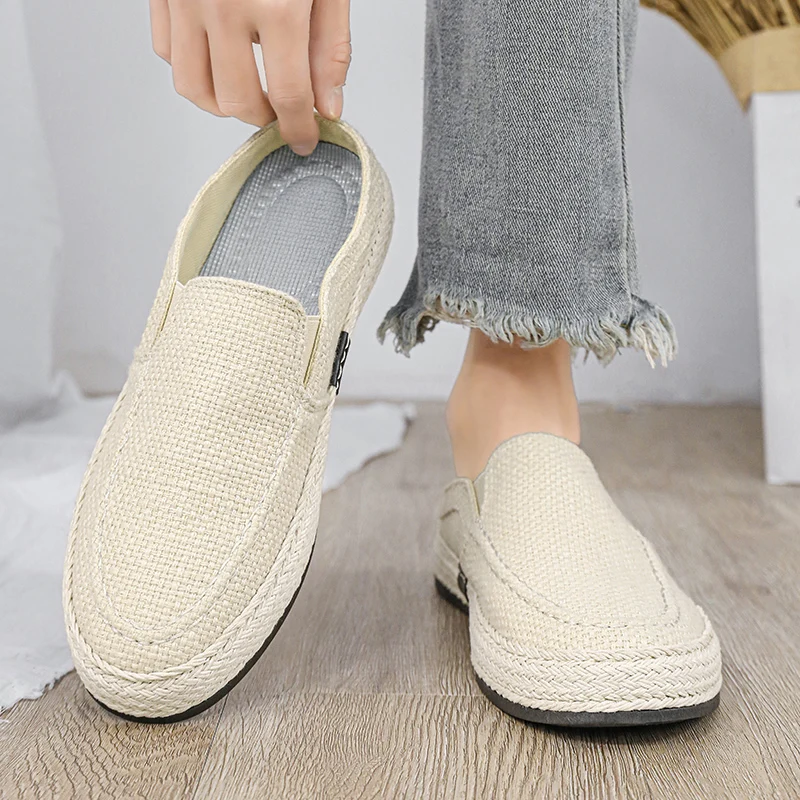 Outdoor Sandals Mens Half Slipper Summer Casual Shoes Canvas Soft Bottom Lightweight Walking Shoe Vulcanized Shoe - Image 3