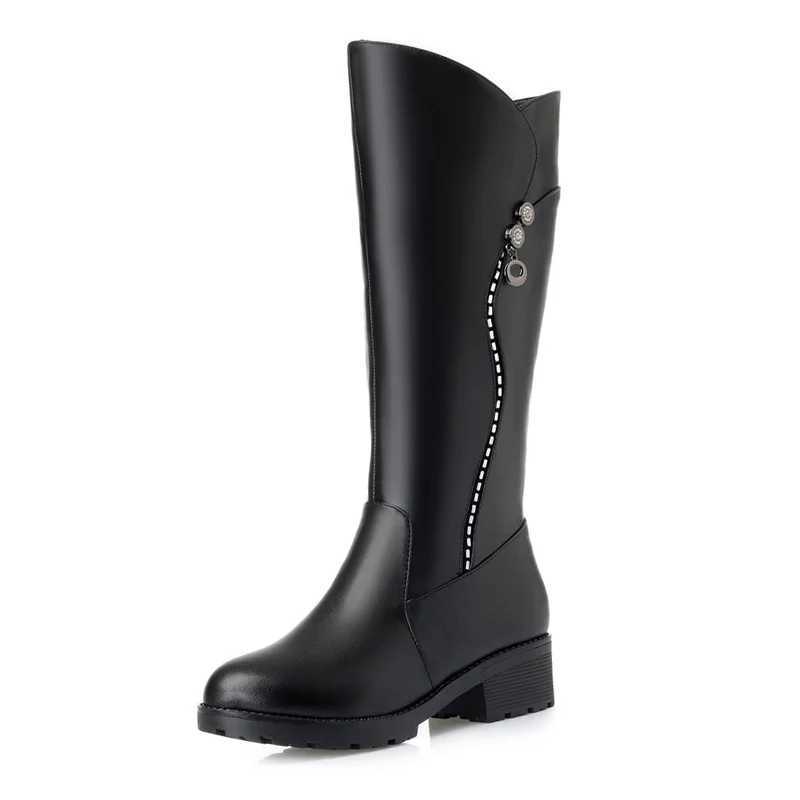 WOIZGIC Women's Genuine Leather Female Ladies Boots Platform Snow Wool Plush Fur Warm Winter Mid Heel Zipper Plus Size 42 43 - Image 2