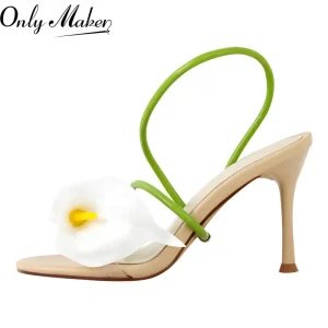 Onlymaker Women Open Toe Elegant Calla Lily Flower Sandals Wedding Heels Dressy Slingback Kitten Heel Summer Strappy Sandals