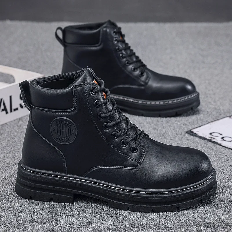 New autumn men shoes boots High Top Fashion Motorcycle Leather Shoes Outdoor leisure comfortable Boots male Lace-Up Botas - Image 2