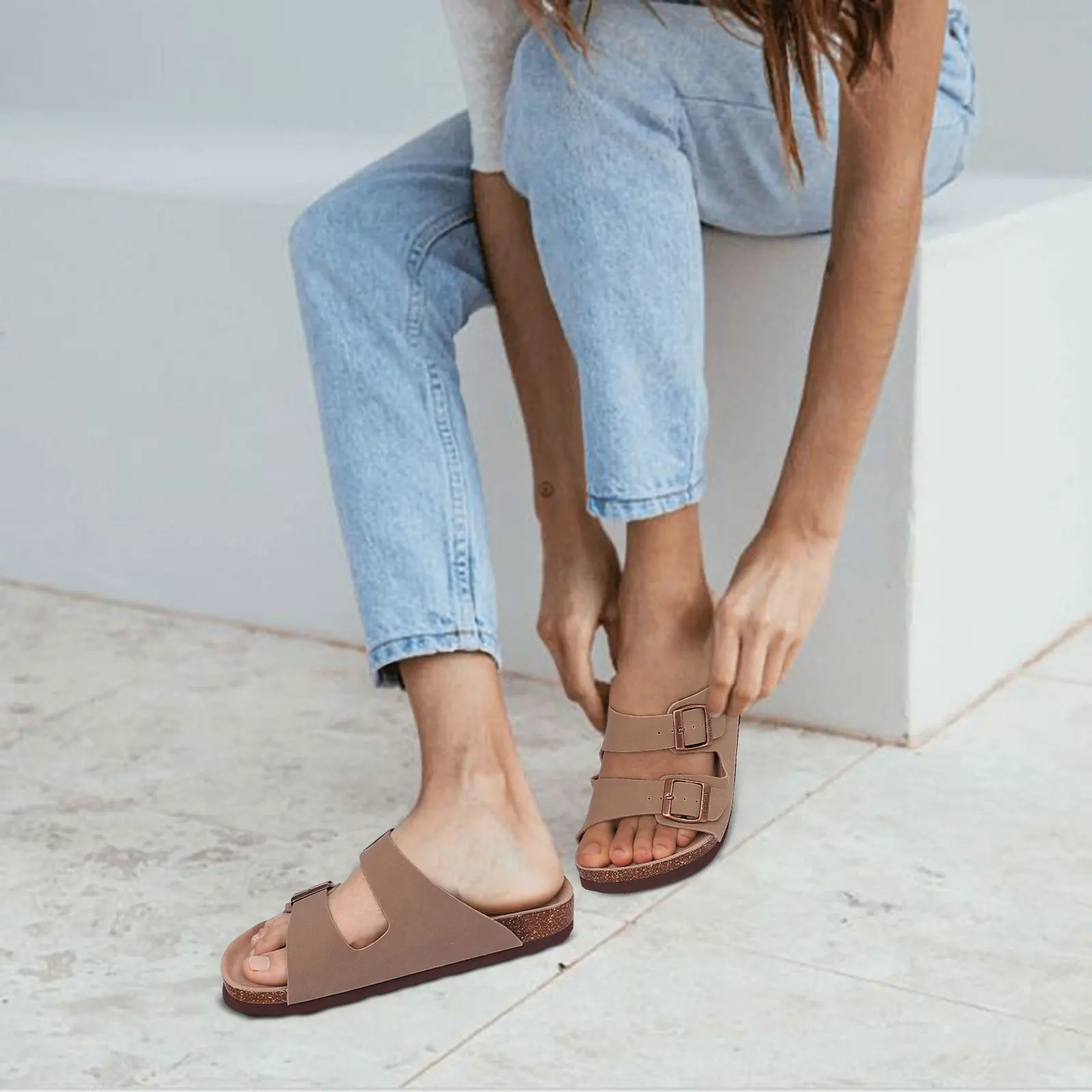 Bebealy Women's Cork Footbed Slide Sandal Summer Men Mules Fashion Women Clogs Slippers Outdoor Beach Sandals Adjustable Buckle - Image 6