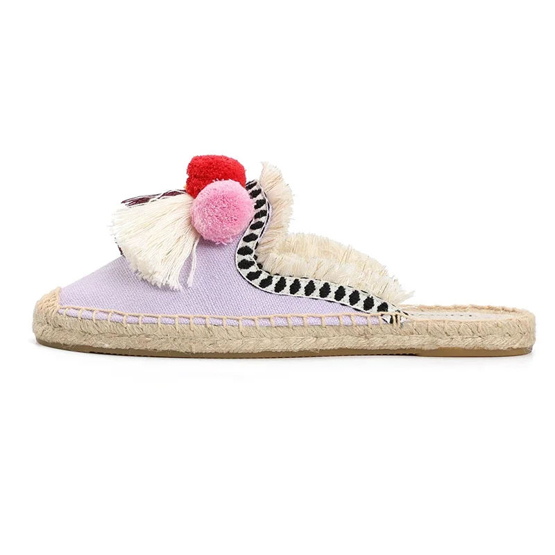 Women's Slippers Espadrilles Fluffy Ball Mule Slides Sale - Rubber Hemp Shoes Outside Spring women sandals - Image 5