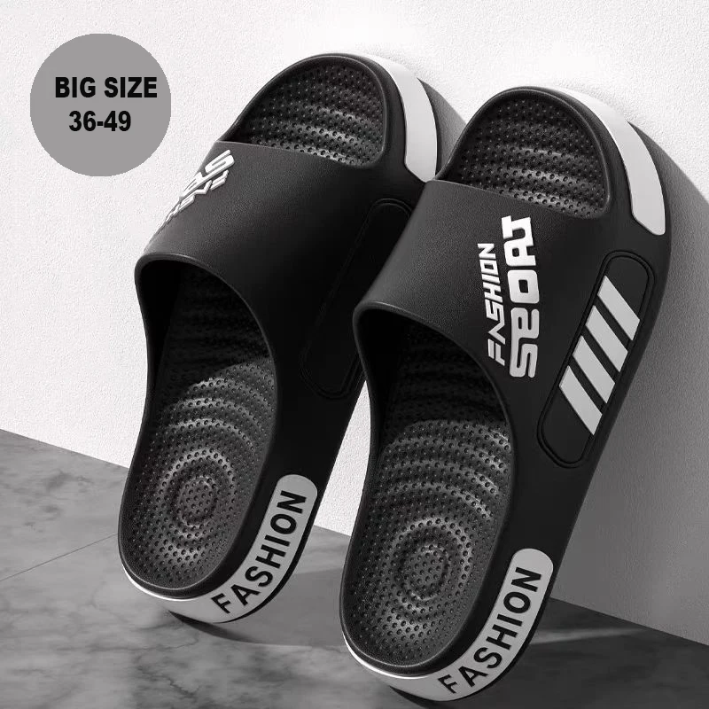 Big Size 40-45 Men Slippers Summer Flat Sole Home Slippers For Women Man Open Toe Trend Slides Couple Light Beach Shoes Sandals