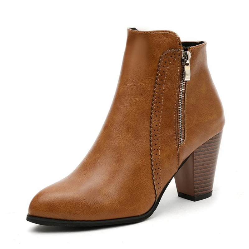 2024 new autumn ladies boot Coarse heeled outdoor nonslip shoe Retro Zipper Fashion Boots Comfort casual women's shoes Botas - Image 5