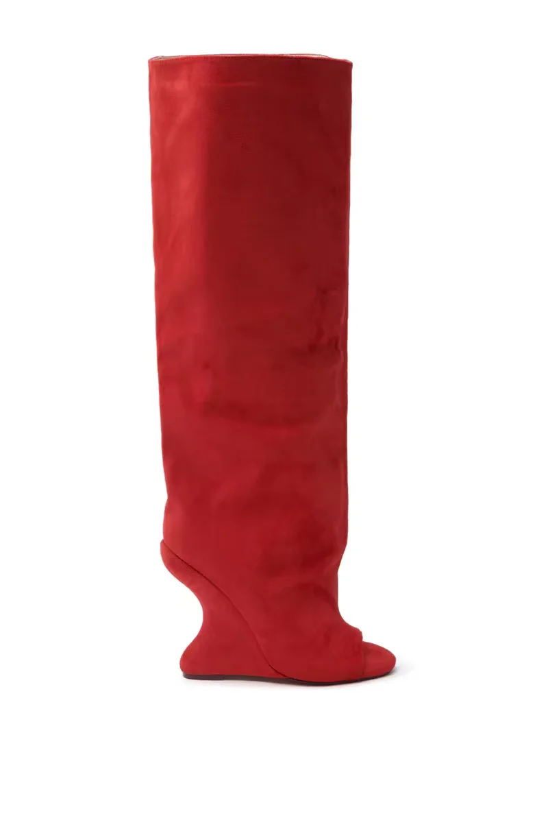 2025Spring and Autumn Fashion New Thick High Heels Women's Knee Length Wide Tube Version Fish Mouth Boots Middle Top Boots - Image 6