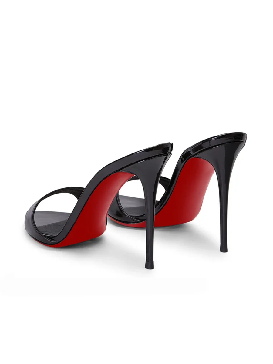 New pointed black red soled high-heeled shoes for women, high-heeled sandals with a niche temperament, worn as half slippers - Image 3