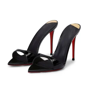 New pointed black red soled high-heeled shoes for women, high-heeled sandals with a niche temperament, worn as half slippers