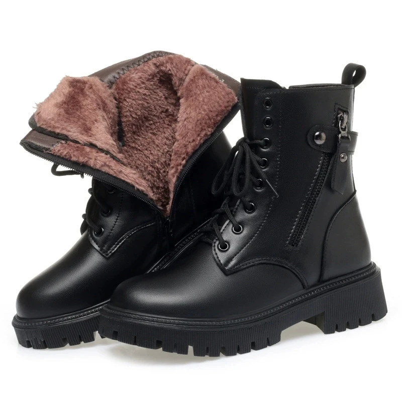 WOIZGIC Women Female Ladies Mother Genuine Leather Shoes Ankle Boots Winter Autumn Warm Fur Wool Zipper Plus Size 42 43 - Image 5