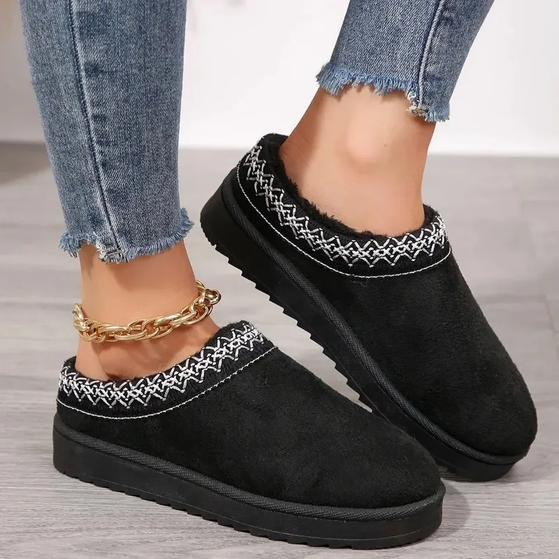 Winter 2024 New Cashmere Warm Thick Sole Heelless Covered Half Mop Cashmere Warm Uggs - Image 2