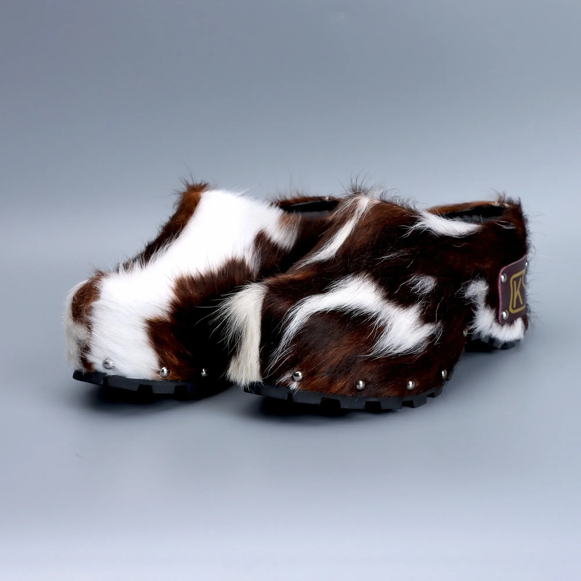 Women’s Cowhide Platform Clogs Sandals Wide Fit Comfort Designer Fur Shoes for Flat Feet, Soft Sole Anti-Slip Mules for All-Day - Image 3